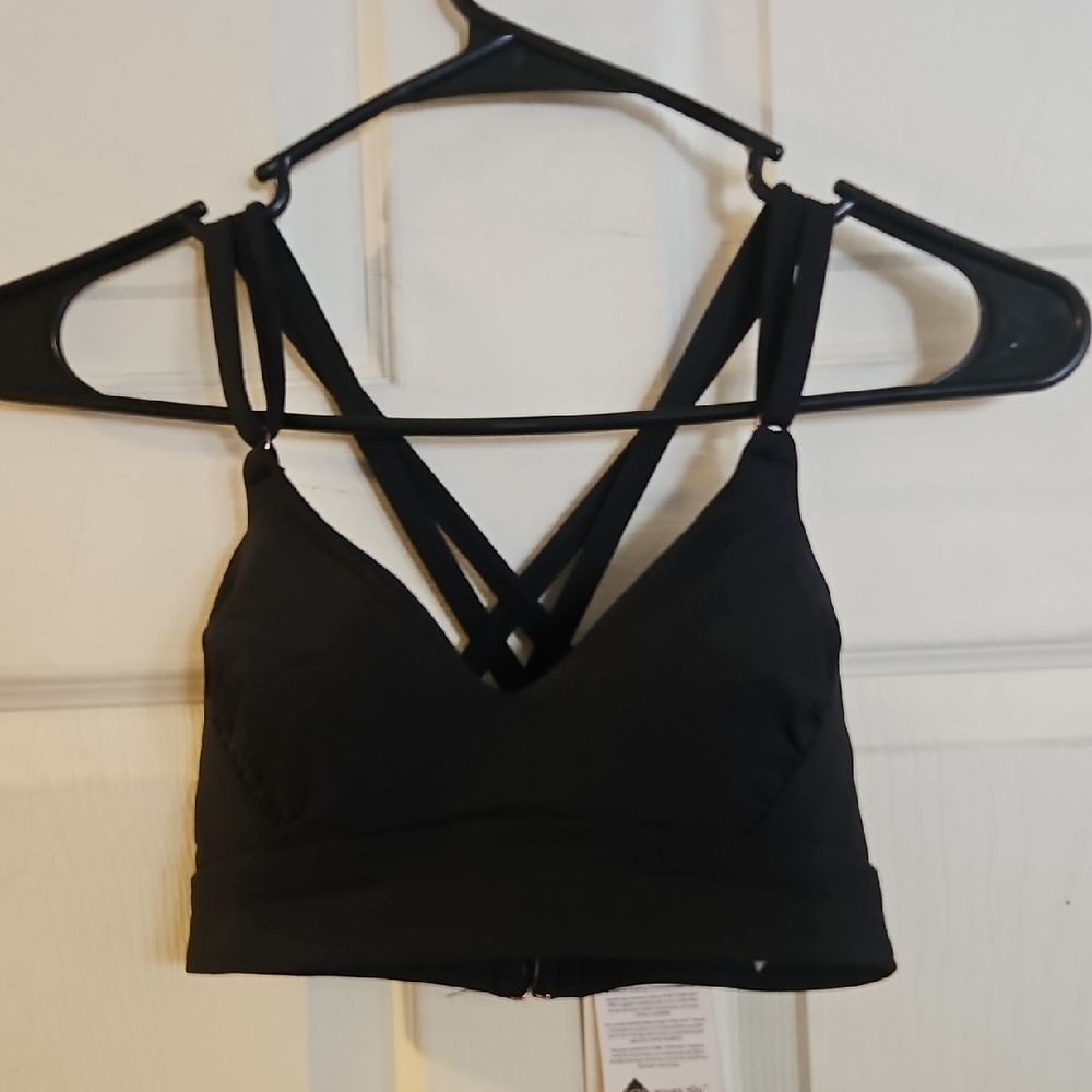 CALIA Women’s Strappy Back Ruched Medium Support Bikini Swim Top: BLACK: SZ XXS